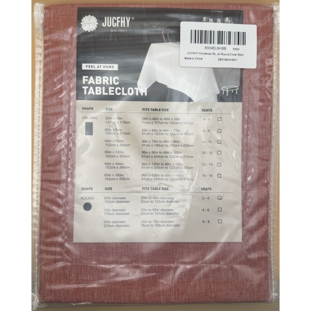 JUCFHY Round Fabric Tablecloth, Coral Red, 60"
